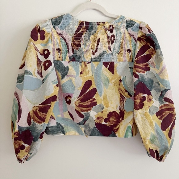 Ted Baker Bithana Set Tie Front Balloon Sleeve Blouse + Shorts Size 2 US 6 - Picture 7 of 10